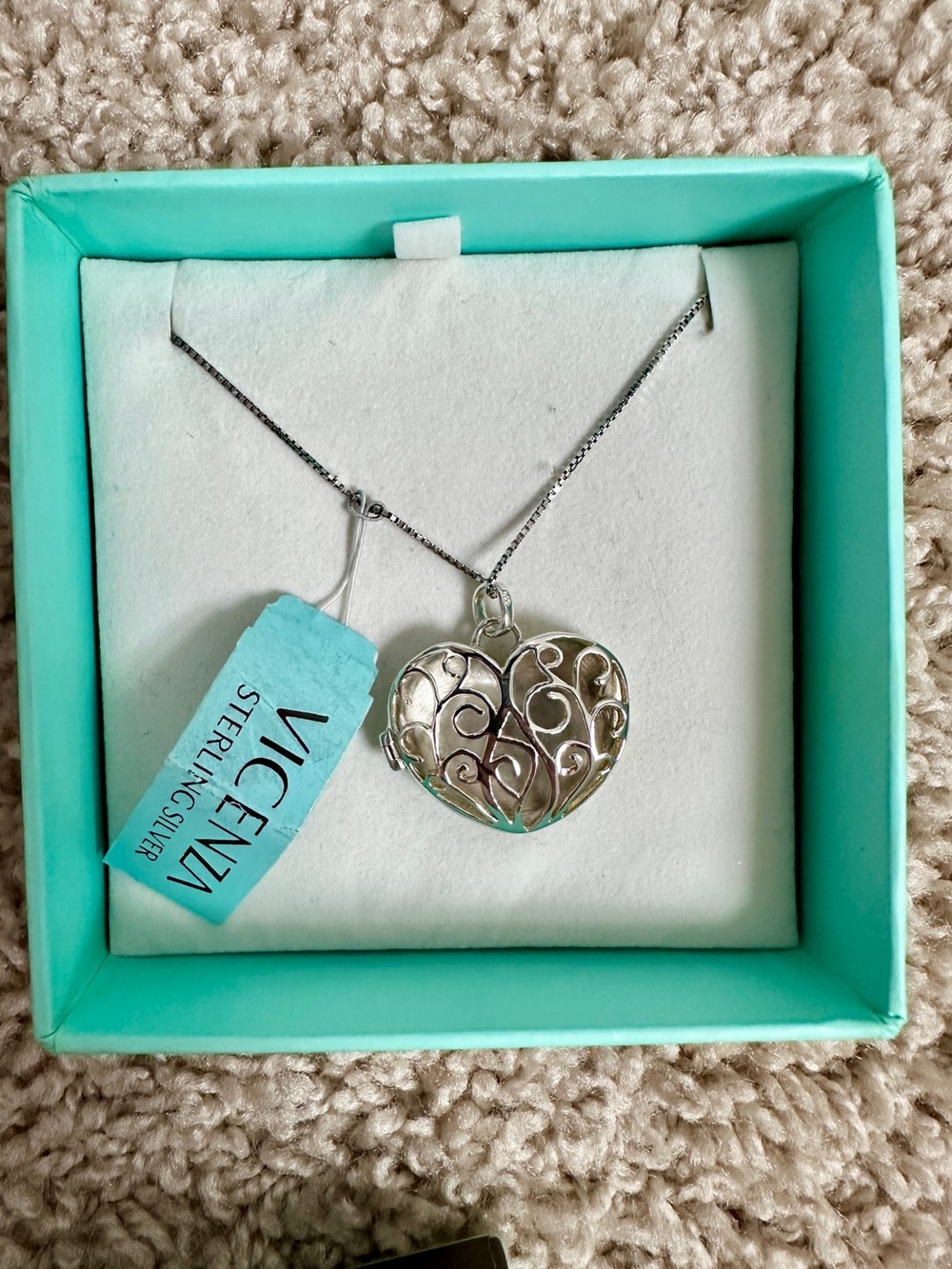 Sterling Silver Filigree Heart Locket Necklace - Silver